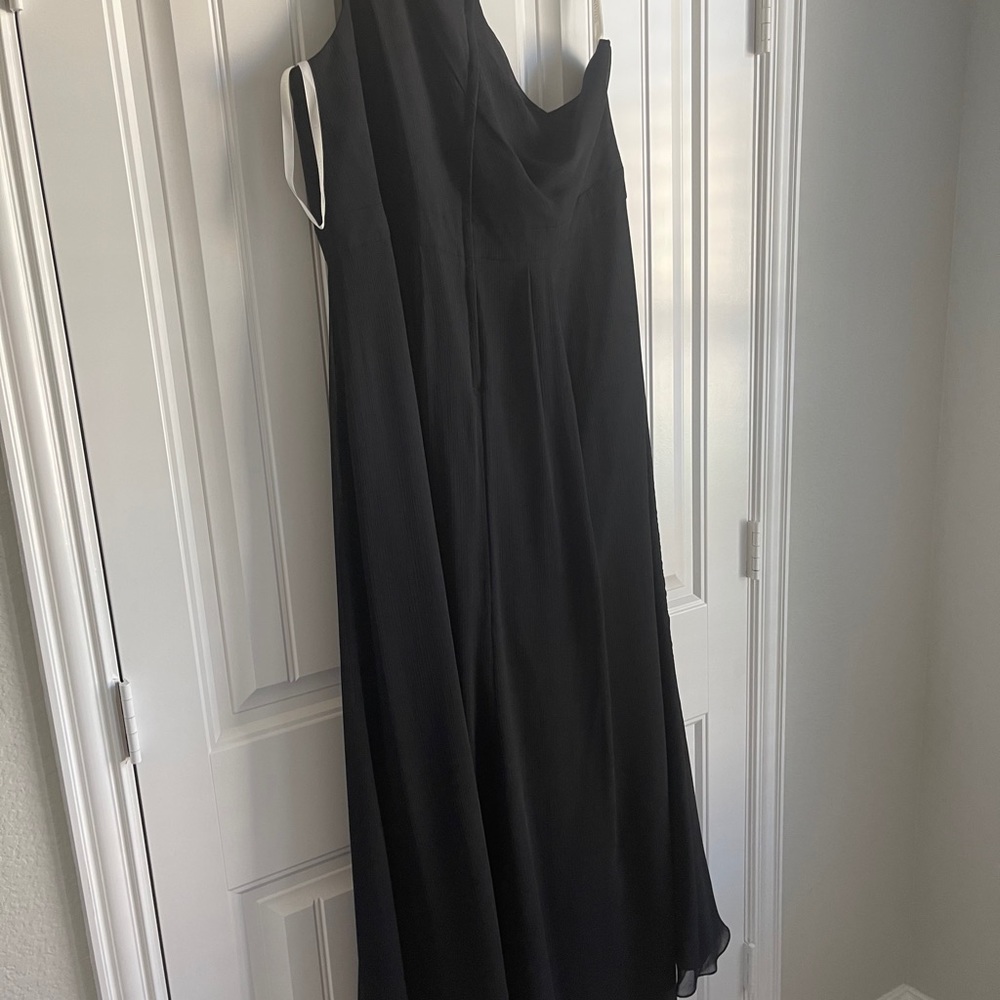Black one shoulder high split gown